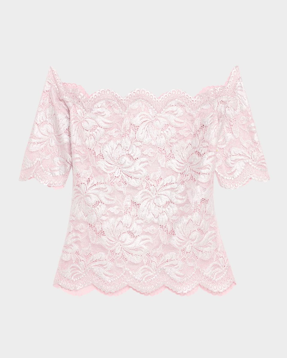 Off-The-Shoulder Metallic Lace Top